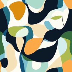 Abstract Seamless Pattern with Organic Shapes in Blue, Green, and Cream