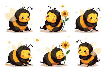 Cute Cartoon Bees with Sunflowers