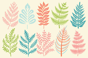 Colorful Stylized Fern Leaves Illustration