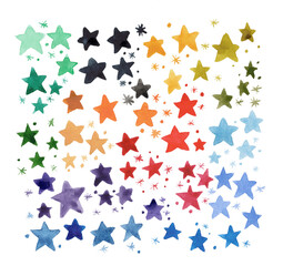 Set étoiles colorées aquarelle multicolore sur fond blanc