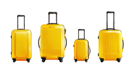 Set of Yellow Suitcases: Vibrant, modern suitcases in various sizes ready for travel and adventure, showcasing durability and style, perfect for any journey.