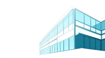 Fototapeta premium Modern glass building architectural design, white background, blueprint style, for real estate