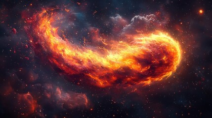 Obraz premium Fiery cosmic nebula, swirling flames in deep space