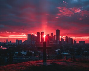 Obraz premium Crimson Sunset City Cross