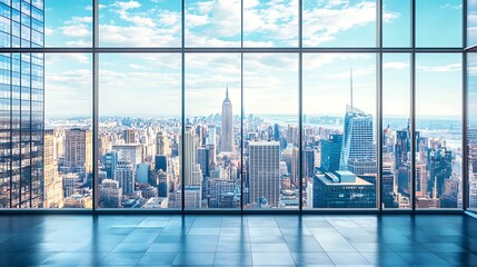 Contemporary office building with glass facade overlooking urban sunset view image