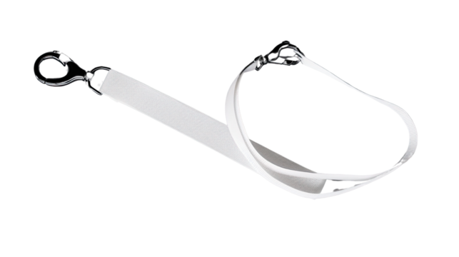Simple White Lanyard: A minimalist shot of a simple white lanyard with a metallic clasp and strap, a perfect accessory for events and everyday use.