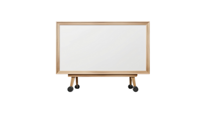 Blank Whiteboard: Minimalist studio shot of a blank, modern whiteboard with a wooden frame, ready for presentations, ideas, and creative concepts.