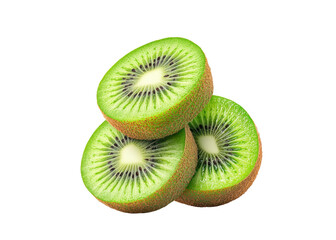Fototapeta premium Three kiwi fruit slices stacked on a transparent background. Concept of healthy eating and fresh fruit.