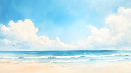 Obraz premium Serene Ocean View with Bright Blue Sky and Fluffy White Clouds