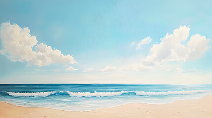 Obraz premium Serene Beach Landscape with Gentle Waves and Bright Blue Sky