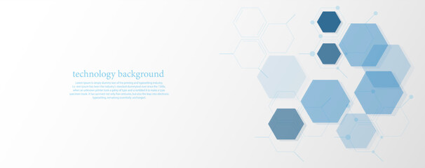 Geometric abstract background with blue and white hexagons. Structure molecule and communication. Science, technology and medical concept. Vector illustration