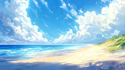 Obraz premium Serene Beach Landscape with Vibrant Sky and Soft Waves