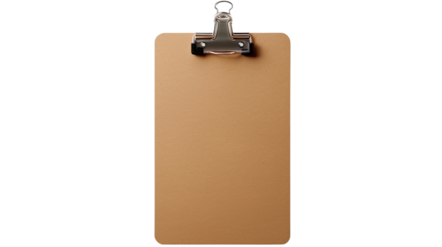 Clipboard on Display: A detailed shot of a classic clipboard, with its metallic clip and textured surface. It offers a blank space for text.