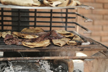 Grill of bean tacos and meat