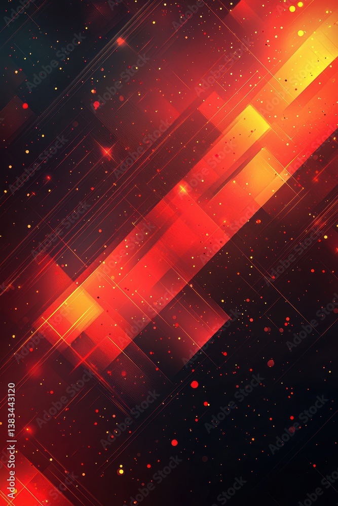 Wall mural abstract red background with diagonal lines and glowing particles