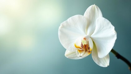 Delicate white orchid blossom, pristine background, bloom, white background