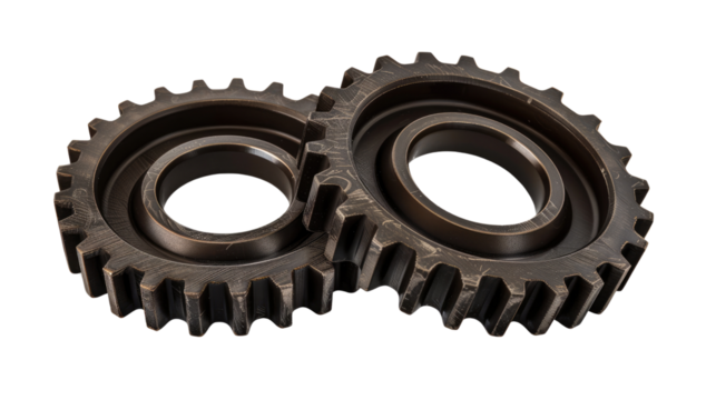Interlocking Gears: A close-up shot of two industrial gears, seamlessly meshing together to signify intricate machinery and technological advancement.