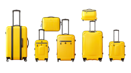 Bright Yellow Luggage Collection: A vibrant collection of bright yellow suitcases, trolleys, and travel bags, perfect for vacations and business trips, exuding travel and exploration.