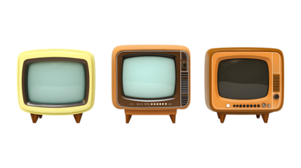 Pack of Vintage Television set Against Transparent Background for Retro Branding, Antique Promotion, or Media Design Projects