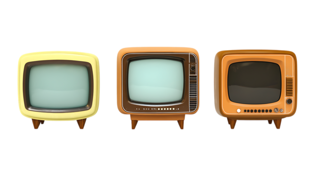 Pack of Vintage Television set Against Transparent Background for Retro Branding, Antique Promotion, or Media Design Projects