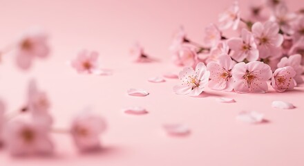 Obraz premium Pink Blossom Spring Flowers on Pink Background AI Generated