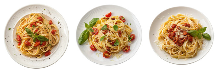 Set of A photo of a plate of pasta isolated on a transparent background