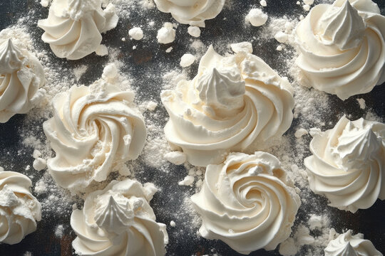 Bunch of whipped cream on table, surrounded by colorful sprinkles and berries, with a white napkin and spoon nearby.