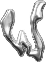 3D Metallic chrome letter W with a fluid droplet shape and glossy finish, Y2K liquid style typography for retro futuristic design