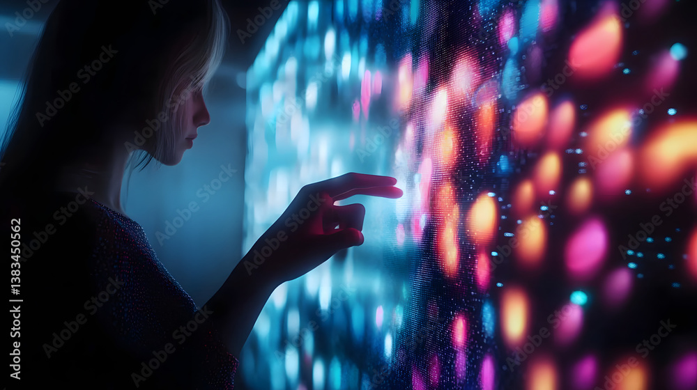 Poster immersive digital interface futuristic interactive data visualization with haptic touch technology a