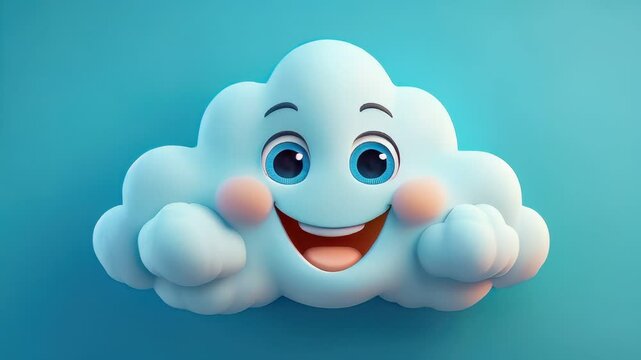 Cartoon cloud with a smiling face on a blue background