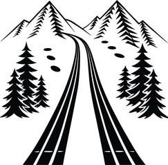 Ski Track Silhouette Vector for Winter Sports, Skiing, and Mountain Adventures
