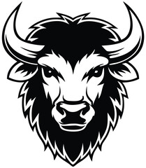 Obraz premium Buffalo Head Vector – Bold Black and White Bison Silhouette design Illustration for Logos, Mascots & Tattoos.