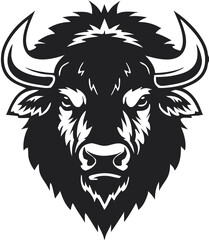Buffalo Head Vector – Bold Black and White Bison Silhouette design Illustration for Logos, Mascots & Tattoos.