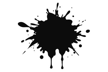 Isolated Black Paint Splash with Dripping, Splatter, Blot and Blotches on White