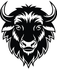 Buffalo Head Vector – Bold Black and White Bison Silhouette design Illustration for Logos, Mascots & Tattoos.