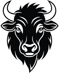Fototapeta premium Buffalo Head Vector – Bold Black and White Bison Silhouette design Illustration for Logos, Mascots & Tattoos.