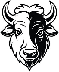Buffalo Head Vector – Bold Black and White Bison Silhouette design Illustration for Logos, Mascots & Tattoos.