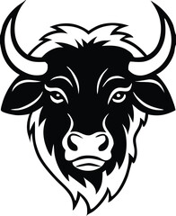 Buffalo Head Vector – Bold Black and White Bison Silhouette design Illustration for Logos, Mascots & Tattoos.