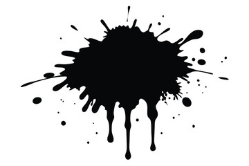 Splatter Ink Spill Design, Abstract Grunge Texture, Black Paint Drop on White