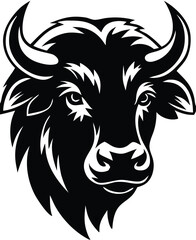 Buffalo Head Vector – Bold Black and White Bison Silhouette design Illustration for Logos, Mascots & Tattoos.