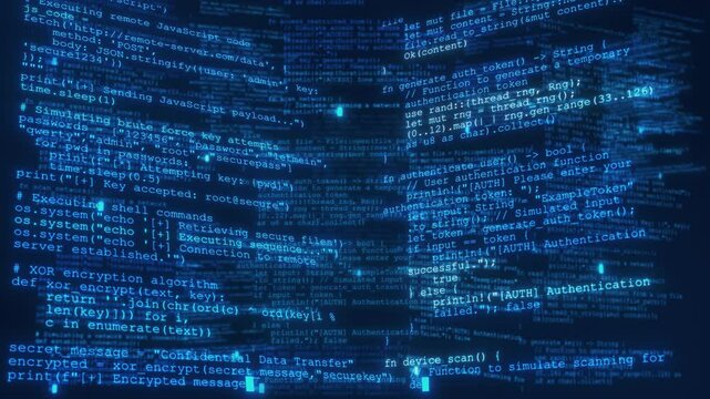 Blue Scrolling Hacker Code Digital Text - Loop Artificial Intelligence Tech Background