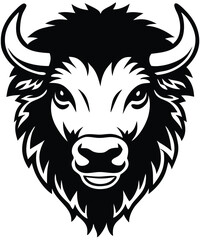 Buffalo Head Vector – Bold Black and White Bison Silhouette design Illustration for Logos, Mascots & Tattoos.