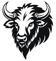 Buffalo Head Vector – Bold Black and White Bison Silhouette design Illustration for Logos, Mascots & Tattoos.