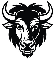 Buffalo Head Vector – Bold Black and White Bison Silhouette design Illustration for Logos, Mascots & Tattoos.