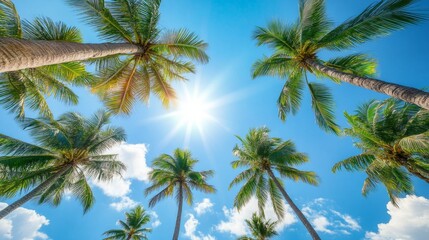 The palm leaves form a natural canopy, sunlight filters through them and creates a serene atmosphere. generative ai