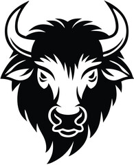 Fototapeta premium Buffalo Head Vector – Bold Black and White Bison Silhouette design Illustration for Logos, Mascots & Tattoos.