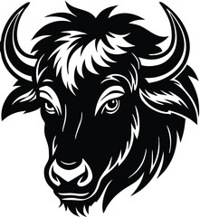 Buffalo Head Vector – Bold Black and White Bison Silhouette design Illustration for Logos, Mascots & Tattoos.