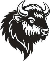Buffalo Head Vector – Bold Black and White Bison Silhouette design Illustration for Logos, Mascots & Tattoos.