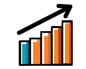 Colorful bar chart with an upward arrow symbolizing growth, success, and business progress. 