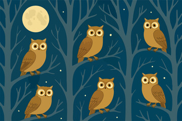 Night Owls Print Design in Vector